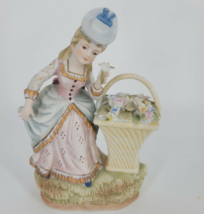 Candrea Sea Figurine Girl with Flowers Vintage Porceline Bisque Hand Pai... - $8.53