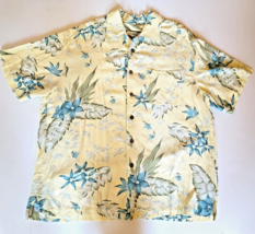 Havana Jack&#39;s Cafe Hawaiian Men&#39;s Shirt Yellow Floral Leaves Size L 100% Rayon - £8.56 GBP