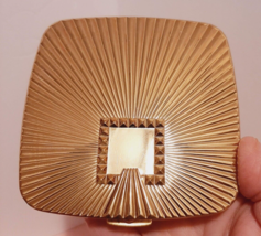 Vtg Max Factor 50s Golden Metal Square Compact w/Mirror 3.75&quot; MCM Vanity Make Up - £19.35 GBP