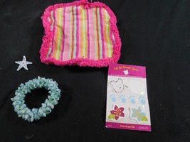 American Girl pink striped Towel Blanket + Lei + Sticker Coconut Seaside Friend - £7.97 GBP