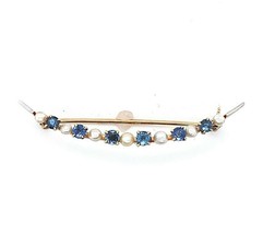 14k Yellow Gold Montana Sapphire and Pearl Crescent Pin (#J5469) - £292.14 GBP