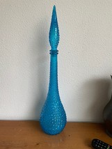 Empoli Italian Vintage MCM Blue Hobnail Glass Decanter Genie Bottle 22 - £196.02 GBP