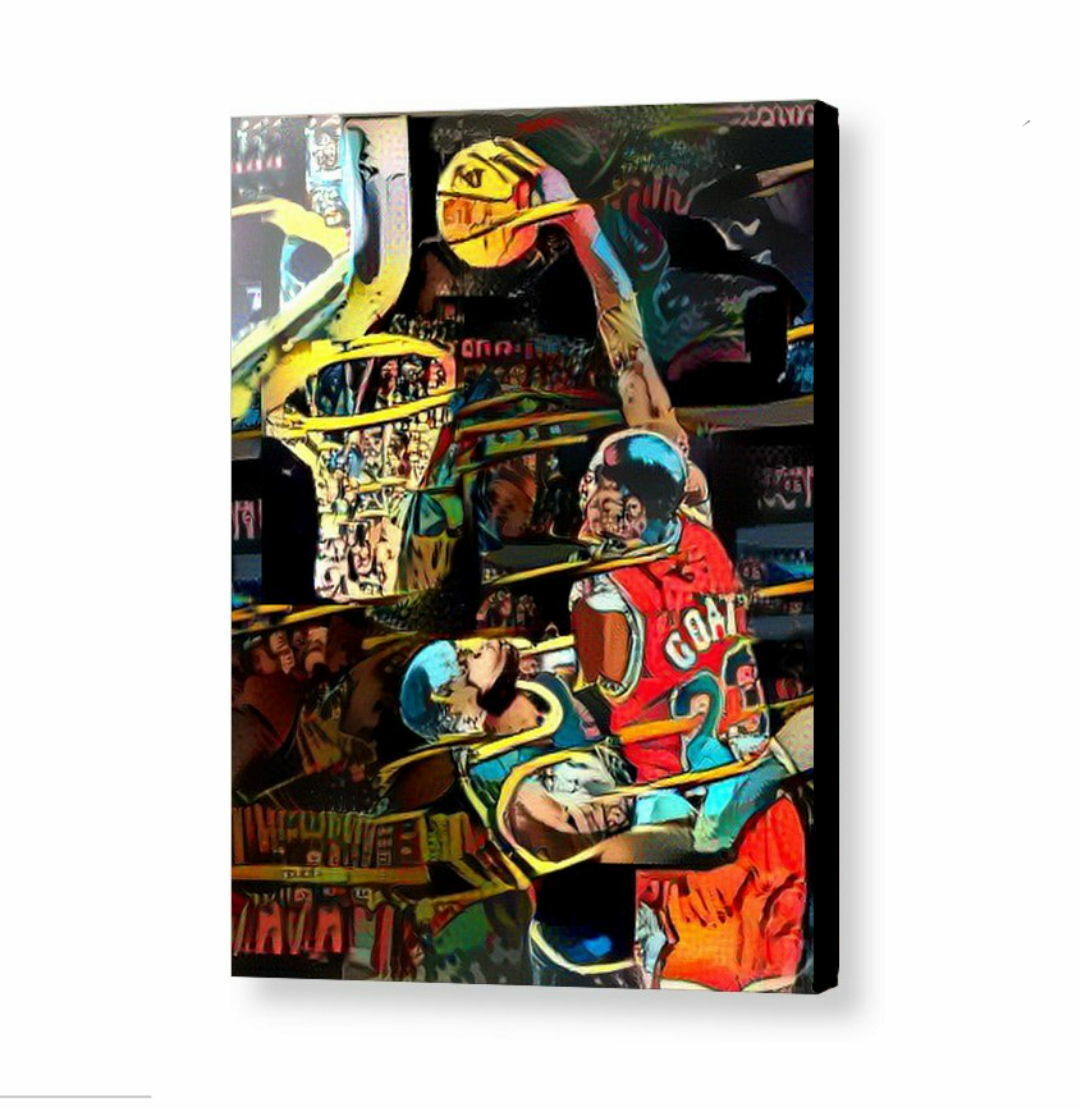 Framed Abstract Michael Jordan Dunks on LeBron James 8.5X11 Lim Ed w/sig... - $19.19
