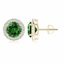 ANGARA Lab-Grown Emerald Halo Stud Earrings in 14K Gold (Size-9mm, 5 Ct) - £2,038.82 GBP