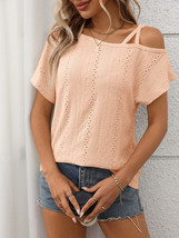 Eyelet Asymmetrical Shoulder Short Sleeve T-Shirt - $20.95
