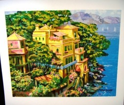 Howard Behrens &quot;Villa Portofino&quot; Mediterranean Sea Cliff View Signed/# Serigraph - £79.56 GBP