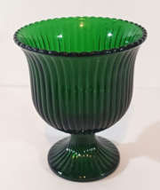 Vintage EO BRODY &amp; CO. Green  RIBBED GLASS FOOTED VASE Bowl - $11.87