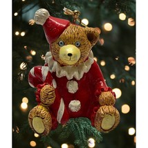 Vintage Clown Bear Christmas Tree Ornament Red Sitting Candy Cane - £13.57 GBP