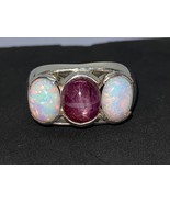 Natural star ruby and fire opal men ring in 925 solid silver - £259.48 GBP