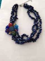 beautiful blue beaded multi strand necklace 17&quot; - £19.58 GBP