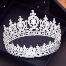 Gold round crown | Bridal Crown | Silver White Crystal Crown | Bride Wed... - £38.27 GBP