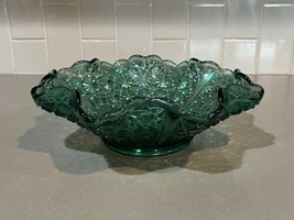 Vintage Fenton Daisy &amp; Button Teal Green 10 1/2&quot; Bowl - £17.71 GBP