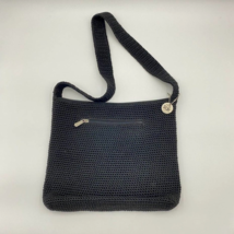 The Sak Crochet Handbag Black 12x10&quot; Shoulder Bag Purse Carry Zipper Top - $29.69