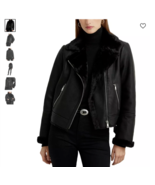 Lauren Ralph Lauren Women&#39;s Faux Shearling Vegan Leather Moto Jacket Sz ... - £138.31 GBP