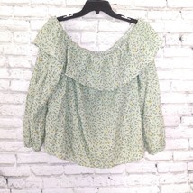 ana A New Approach Blouse Womens 1X Green Floral Off The Shoulder Ruffle Cottage - £19.64 GBP