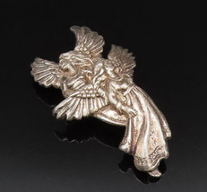 925 Sterling Silver - Vintage Double Flying Female Angels Brooch Pin - BP9699 - £70.04 GBP
