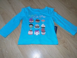 Size 12 Months Faded Glory Cutie&#39;s Cake Shop Long Sleeve Top T Shirt Aqua Blue  - £7.05 GBP
