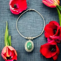 vintage sterling silver malachite necklace Choker Up To 16” And You Can Add Ext - £106.15 GBP
