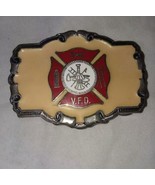 Volunteer Fire Department Firefighter Vintage Just Brass Belt Buckle 198... - $12.99
