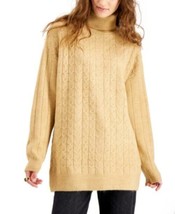 $44 Hooked Up by Iot Juniors&#39; Cable-Knit Turtleneck Tunic Sweater Beige Med NWOT - £8.75 GBP