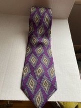 OSCAR DE LA  RENTA Vintage Purple Diamond Debonaire Men&#39;s Silk Skinny Neck Tie - £19.94 GBP