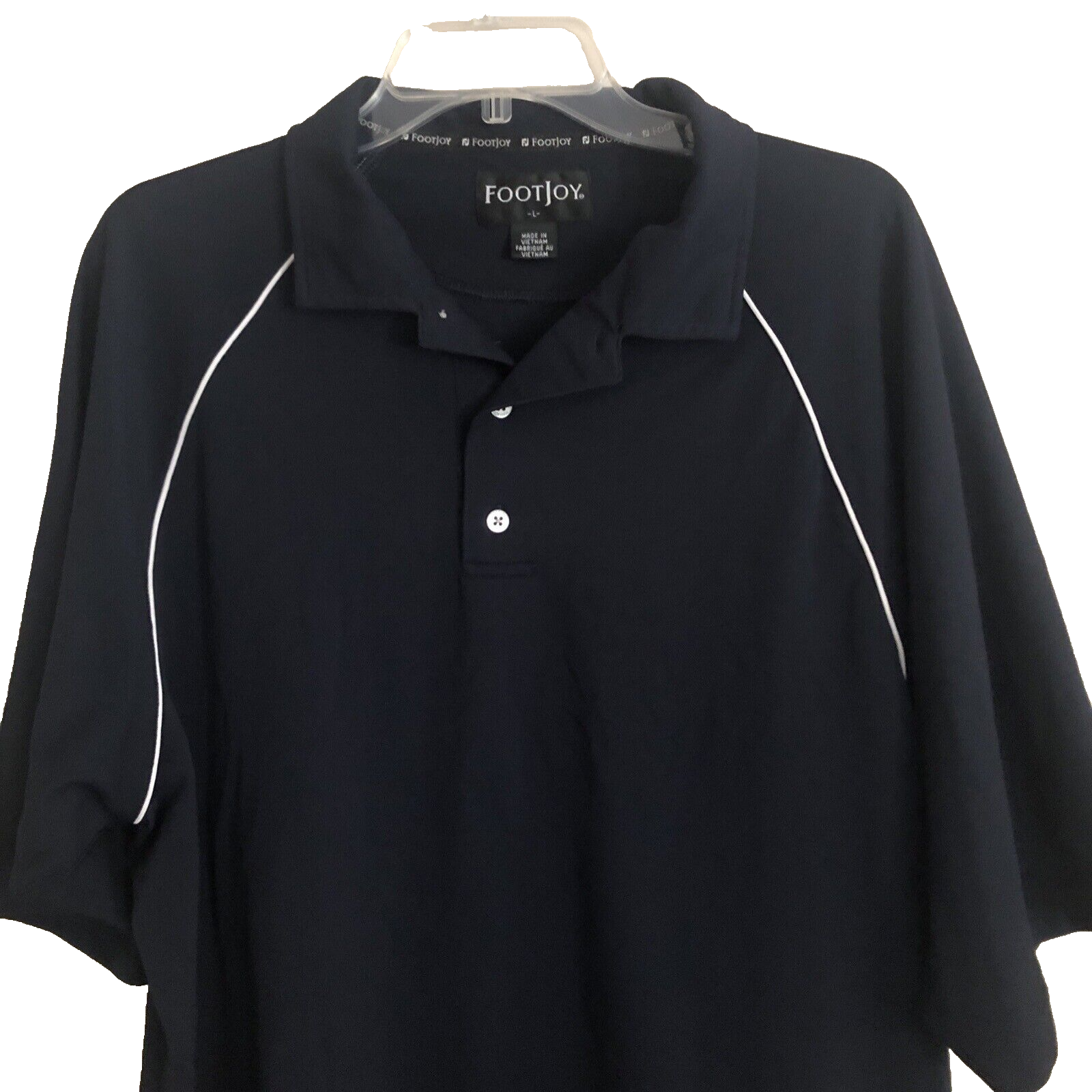 Primary image for Footjoy Golf Polo Mens Size Large Navy White Piping Raglan Short Sleeved Shirt