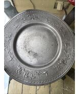 Vtg Pewter Repousse&#39; Deer Hunting Plate Dish 9&quot;W Hunter Dogs Horses Den ... - $15.55 CAD