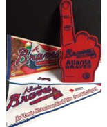 Vintage Atlanta Braves Red Cross Pennants, Logo Patch &amp; Foam Finger Lot ... - $24.99