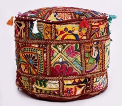Pouf Cover Handmade Patchwork New Indian Cotton Vintage Ottoman Round Foot Stool - £21.11 GBP+
