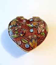 Vintage Monet Heart Shape Enameled Trinket Box Crystal Accents Collectible - $14.24