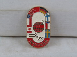 World Ice Hockey Championships - Moscow 1986 Logo with Flags - Stamped Pin - £11.21 GBP