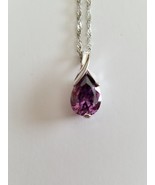 Fashion Jewelry ~ SILVERTONE ~  TEARDROP DESIGN ~ Purple Crystal ~ Necklace - £17.55 GBP