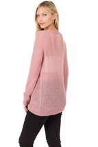 Zenana Sweater Light Rose Pink Semi Sheer Loose Open Knit Pullover Women... - £13.84 GBP