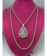 Vtg CROWN TRIFARI White Enamel  Pendant Necklace w/ Matching Clip-on Ear... - $24.70