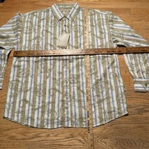 Y2K NEW Vintage Koman Khaki Striped Swirls Button Shirt Long Sleeve Men's Sz 2XL - £21.14 GBP