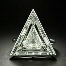 3.00 Ct Trillion &amp; Baguette Cut Cubic Zirconia Sterling Silver Fancy Halo Ring - £71.58 GBP
