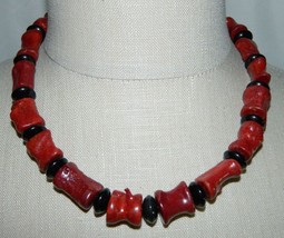 VTG .925 Sterling Silver Red Coral Chunky Barrel Bead Choker Necklace - £246.43 GBP