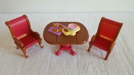 Fisher-Price Loving Family Dining Room Table Chairs Set with Food EUC Ship Fast - $13.99