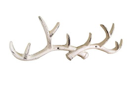 [Pack Of 2] Whitewashed Cast Iron Antler Wall Hooks 15&quot; - £45.88 GBP