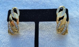 Vintage Givenchy Yellow Gold Tone Clear Rhinestone Half Hoop Pierced Ear... - £79.92 GBP