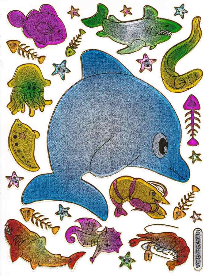 Fish Ocean School Craft Sticker Decal Size 13x10cm/5x4inch Glitter Metal... - $3.49