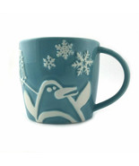 VTG Starbucks Blue Coffee Holiday Mug Penguin Snowman Snowflakes Cup 8 oz - $38.47 CAD