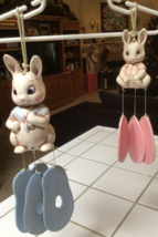 Vintage Ceramic Bunny Mom Child Pair Eggs Wind Chime Bunny Easter ~810A - $53.16