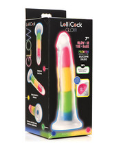 Curve Toys Lollicock 7&quot; Glow In The Dark Silicone Dildo - Rainbow - £28.11 GBP