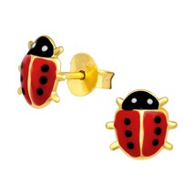 Ladybug 925 Silver Stud Earrings Gold Plated - £11.19 GBP