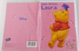 &quot;Happy Birthday Laura&quot; Card Girl Ladies Women Pink Disney Greeting - £2.96 GBP