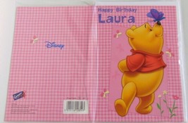 &quot;Happy Birthday Laura&quot; Card Girl Ladies Women Pink Disney Greeting - £3.00 GBP