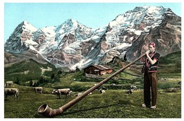 Alphornblaser Alpine Horn Ricola Switzerland Postcard Posted 1957 - £7.18 GBP