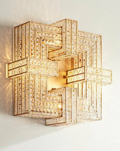 Horchow Gold &amp; Crystal Regency French Deco Geometric Wall Sconce Ceiling Light  - £863.72 GBP