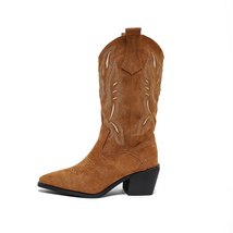 Hot Sale Embroider Women Boots Med Heels Retro Knight Boots Female Leather Weste - £57.80 GBP